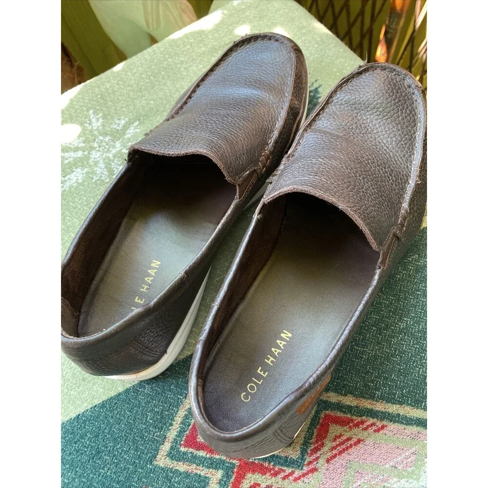 Men's Cole Haan 10.5 M Brown Leather Slip On Shoes Pebble Grain Loafers